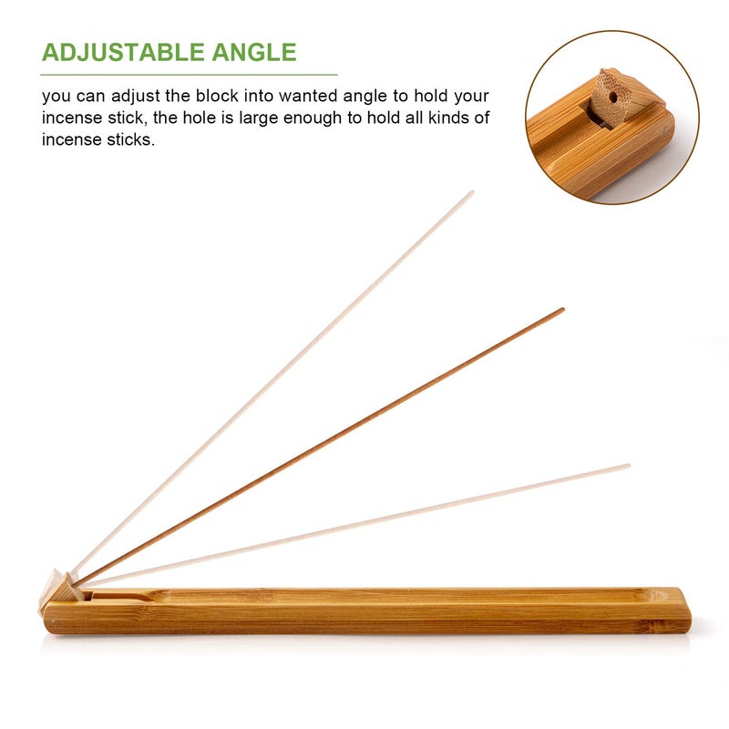Cacukap 2 Pieces Bamboo Wood Incense Holder for Sticks with Adjustable Angle, Incense Burner with Ash Catcher, 9.8 Inches - Image 3